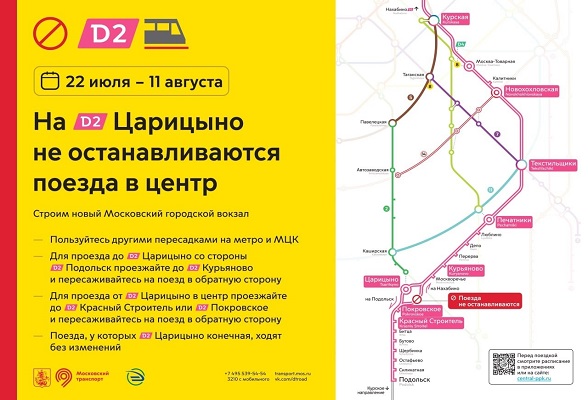 Жителей Серпухова информируют о временном закрытии платформы станции МЦД-2 «Царицыно»